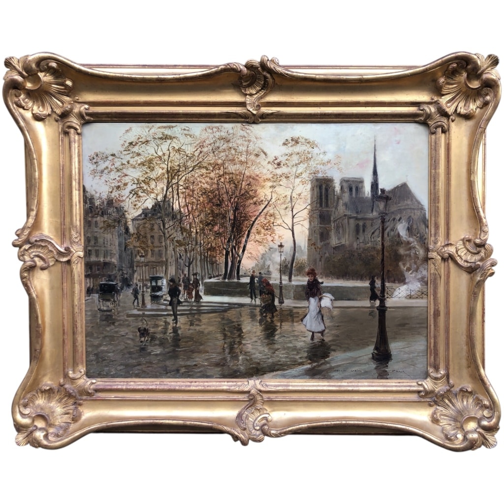 STEIN Georges Paris Animation à Notre Dame depuis les quais Huile Sur Toile Signée Certificat d’authenticité 10