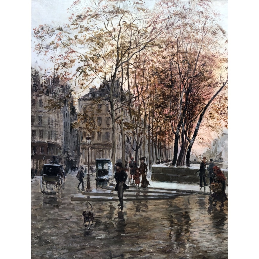 STEIN Georges Paris Animation à Notre Dame depuis les quais Huile Sur Toile Signée Certificat d’authenticité 8