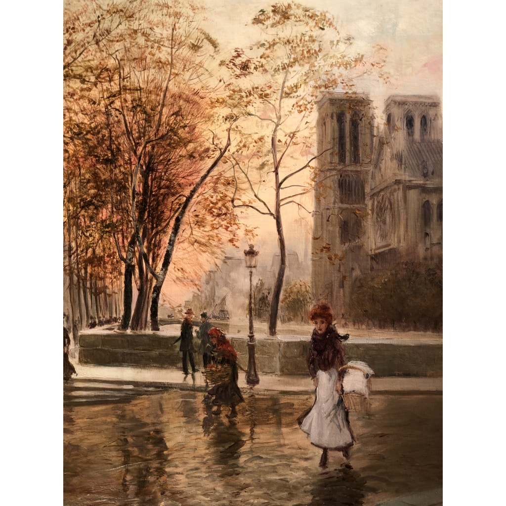 STEIN Georges Paris Animation à Notre Dame depuis les quais Huile Sur Toile Signée Certificat d’authenticité 8