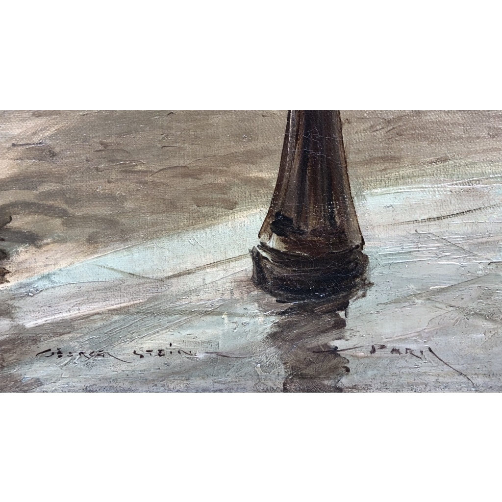 STEIN Georges Paris Animation à Notre Dame depuis les quais Huile Sur Toile Signée Certificat d’authenticité 11
