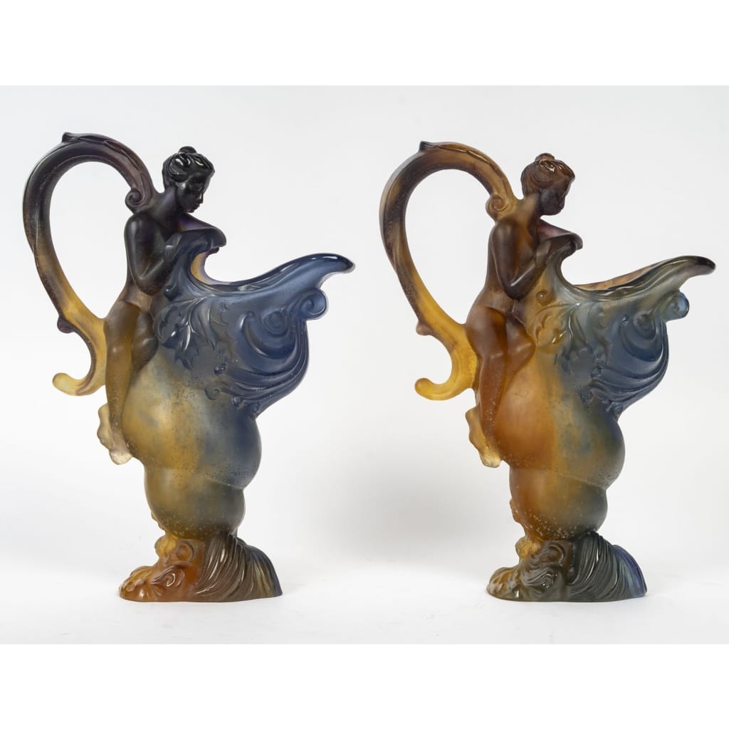 Paire d’aiguières en pâte de verre signées Daum France – Art Nouveau 4