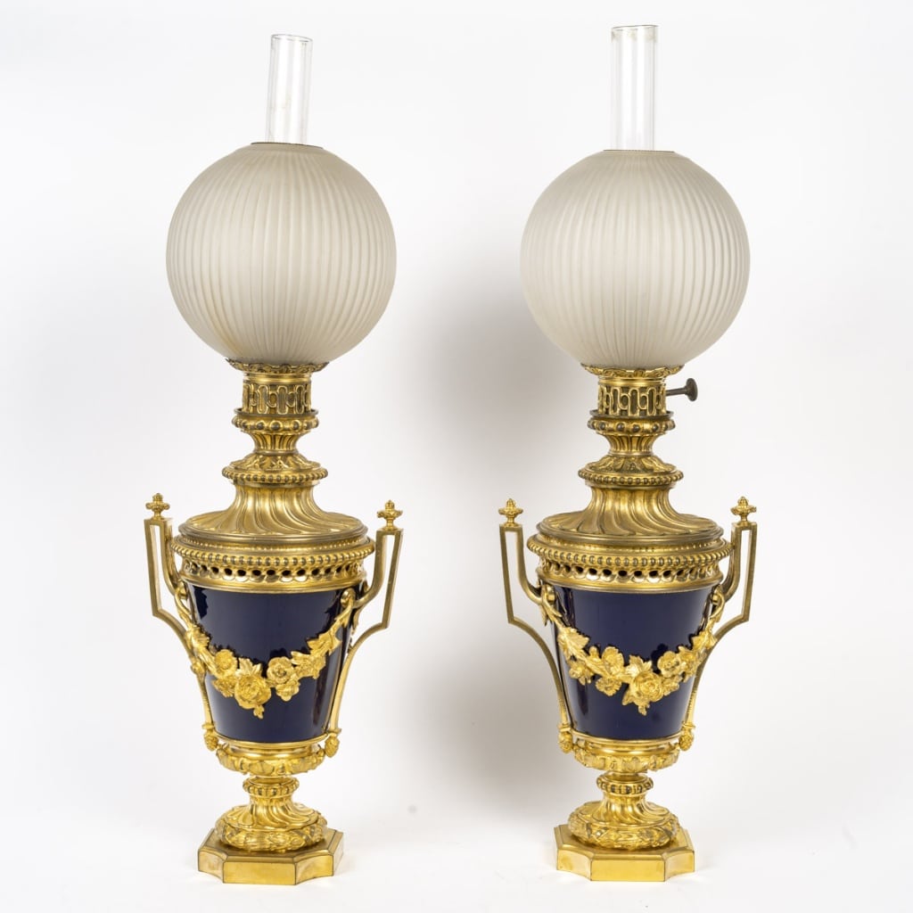Paire de lampes à pétrole de style Napoléon III Époque fin XIXᵉ siècle 2