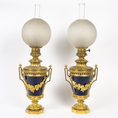 Paire de lampes à pétrole de style Napoléon III Époque fin XIXᵉ siècle