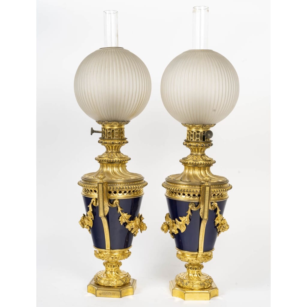 Paire de lampes à pétrole de style Napoléon III Époque fin XIXᵉ siècle 5