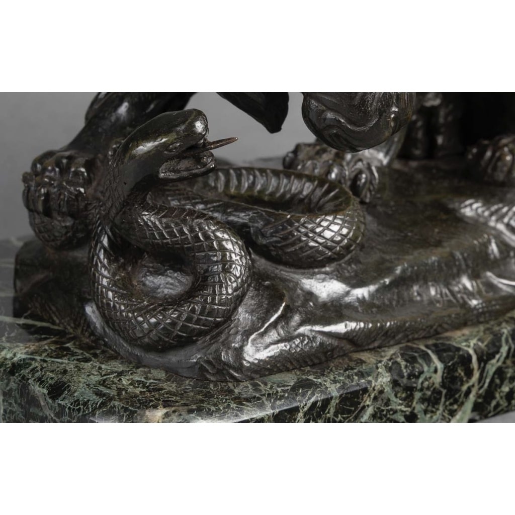 Sculpture – Le Lion Au Serpent , Antoine – Louis Barye (1795-1875) – Bronze 12