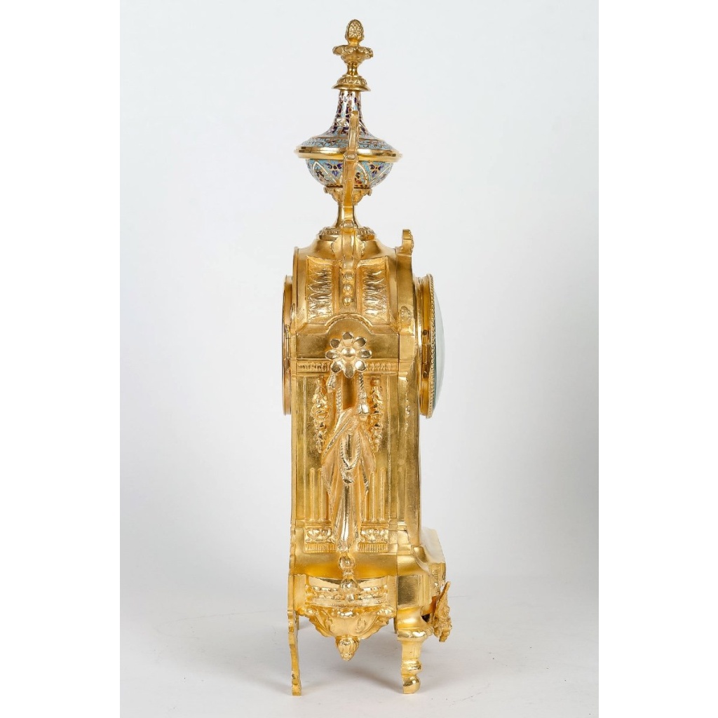 Garniture De Cheminée En Bronze Doré Et émail Cloisonné Fin XIXème Siècle 8