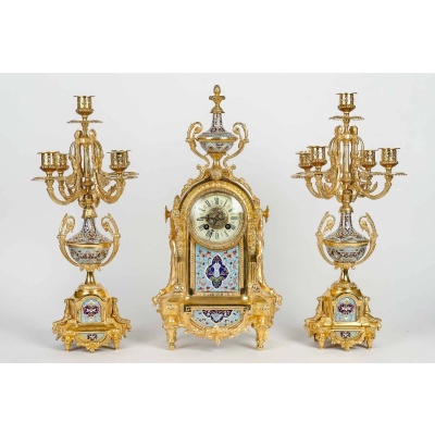 Garniture De Cheminée En Bronze Doré Et émail Cloisonné Fin XIXème Siècle