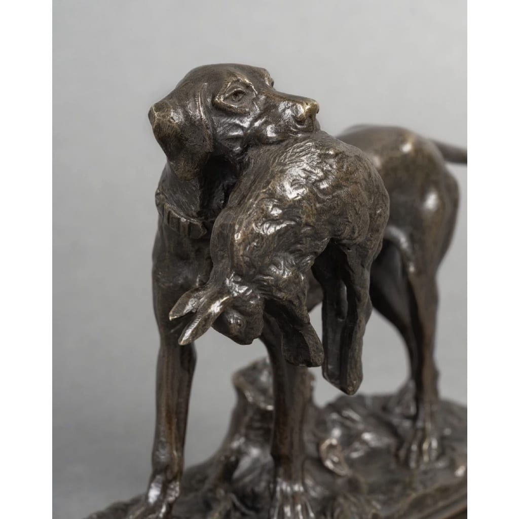 Sculpture – Chien Setter Au Lièvre , Alfred Dubucand (1828 – 1894) – Bronze 6