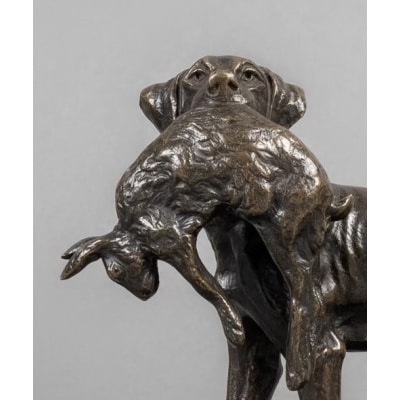 Sculpture – Chien Setter Au Lièvre , Alfred Dubucand (1828 – 1894) – Bronze