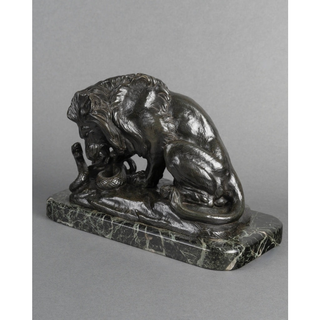 Sculpture – Le Lion Au Serpent , Antoine – Louis Barye (1795-1875) – Bronze 3