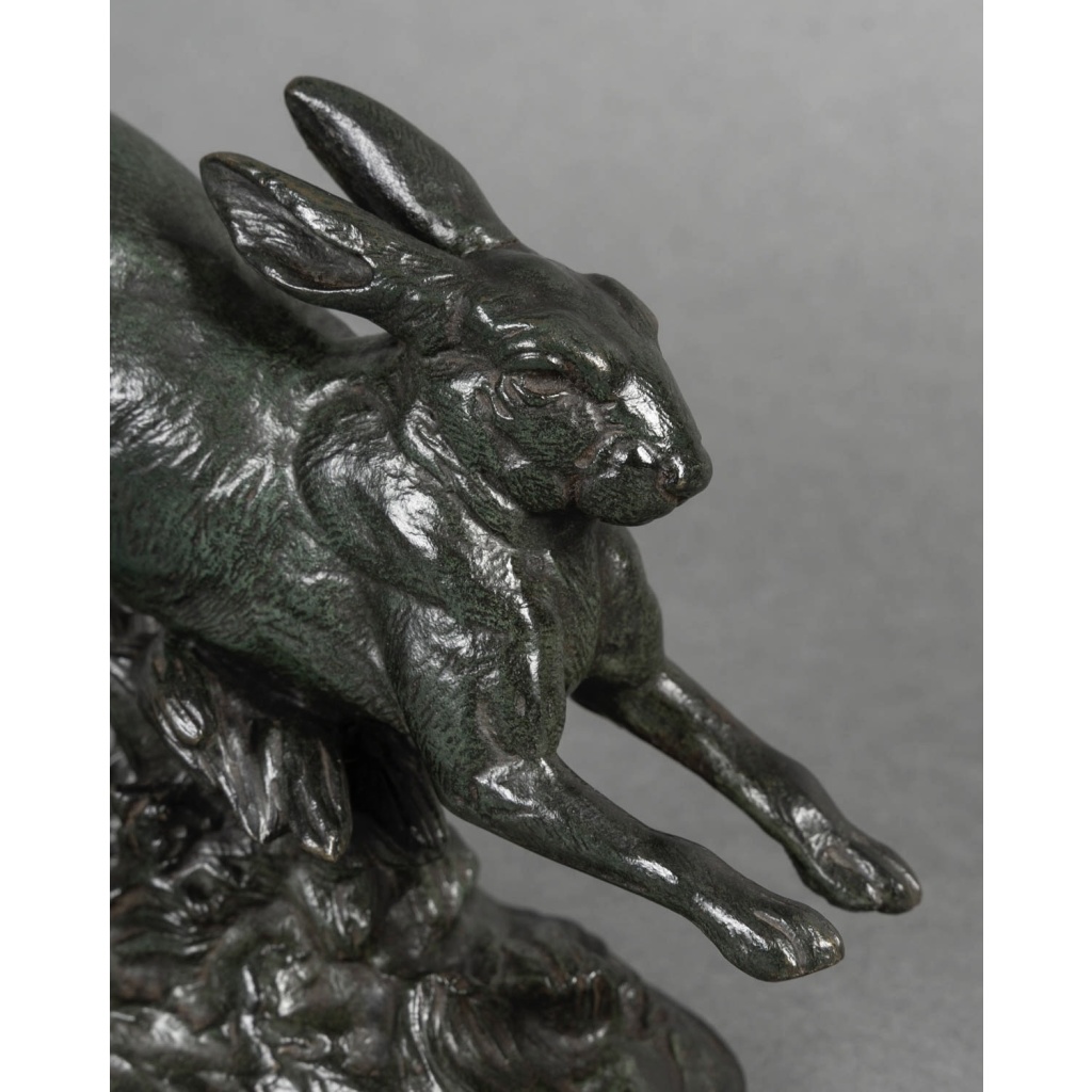 Sculpture – Le Lièvre Courant , Alfred Barye (1839-1882) – Bronze 3