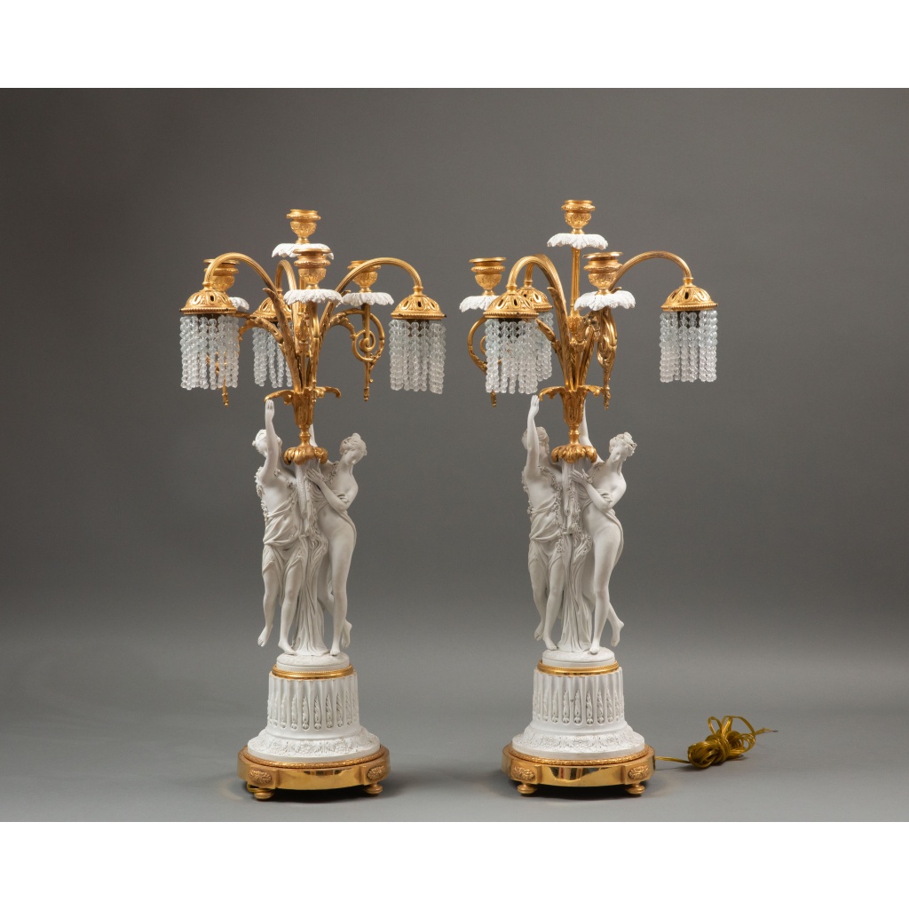 Importante garniture de trois pièces en biscuit et bronze doré, XIXᵉ siècle 7