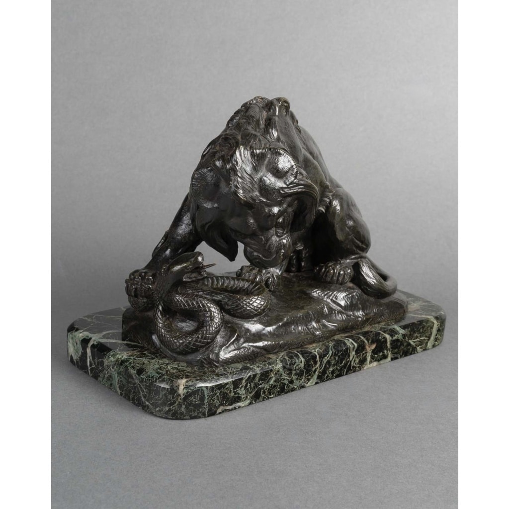 Sculpture – Le Lion Au Serpent , Antoine – Louis Barye (1795-1875) – Bronze 4