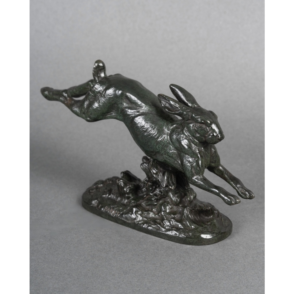 Sculpture – Le Lièvre Courant , Alfred Barye (1839-1882) – Bronze