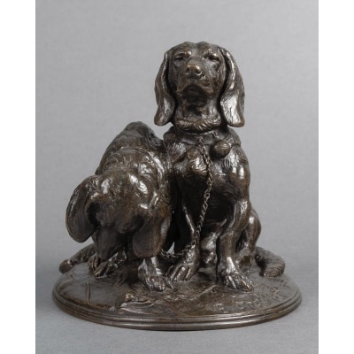 Sculpture – Groupe De Bassets , Ravageot Et Ravageode , Emmanuel Frémiet (1824 -1910) – Bronze