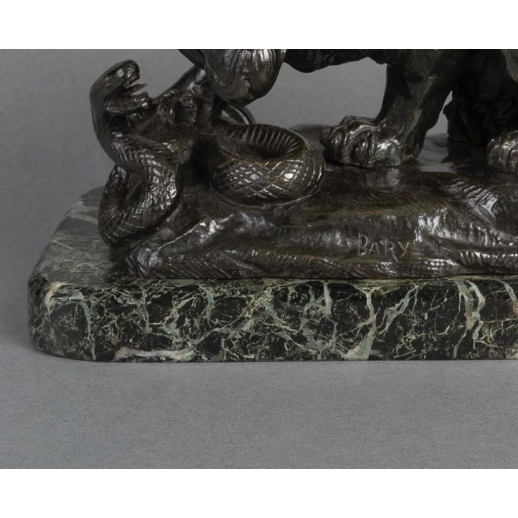 Sculpture – Le Lion Au Serpent , Antoine – Louis Barye (1795-1875) – Bronze 13
