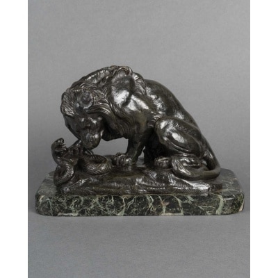 Sculpture – Le Lion Au Serpent , Antoine – Louis Barye (1795-1875) – Bronze
