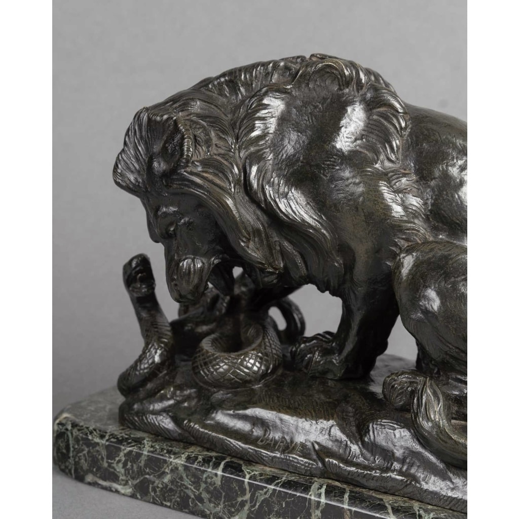 Sculpture – Le Lion Au Serpent , Antoine – Louis Barye (1795-1875) – Bronze 10