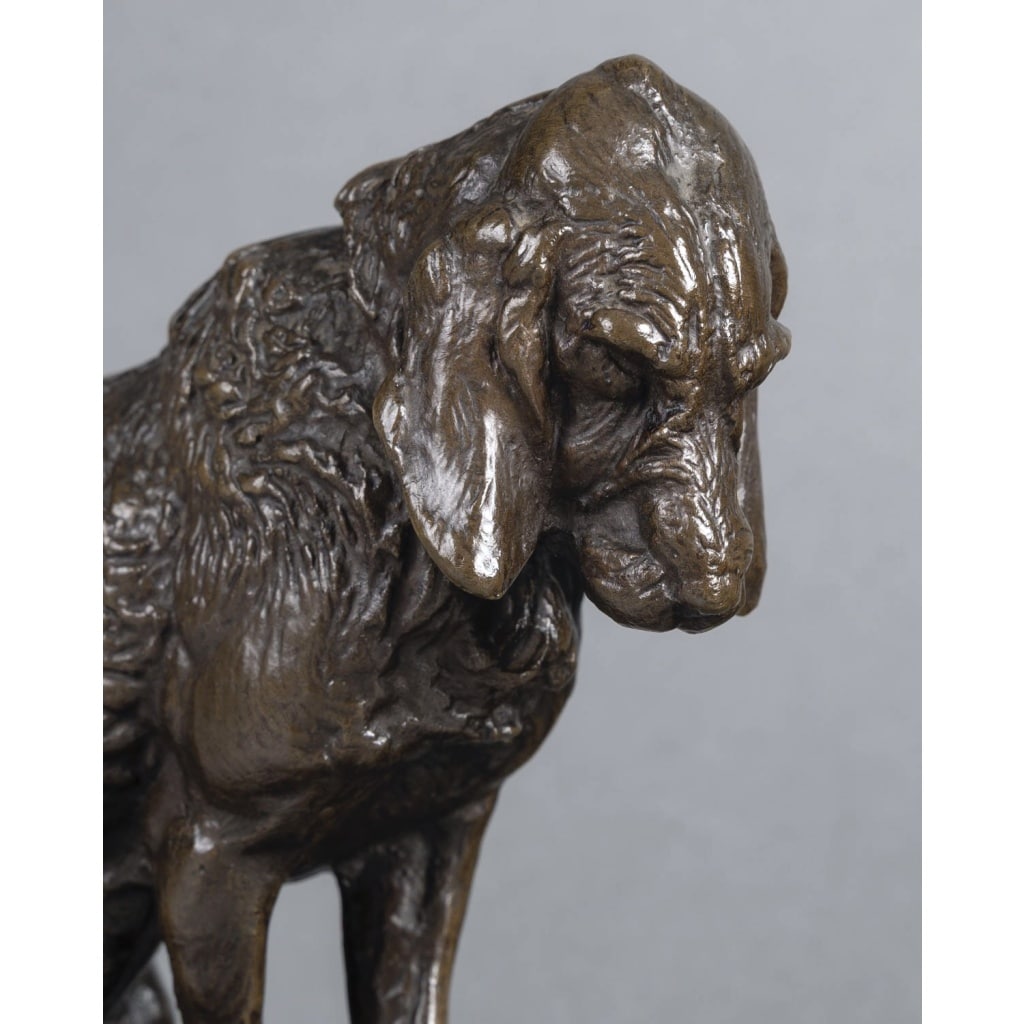 Sculpture – Épagneul Assis , Emmanuel Frémiet (1824-1910) – Bronze 4