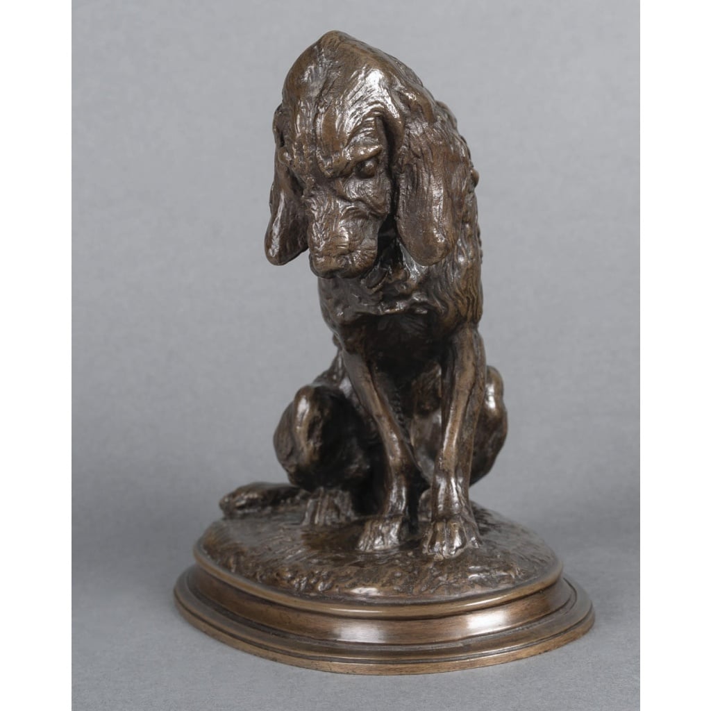 Sculpture – Épagneul Assis , Emmanuel Frémiet (1824-1910) – Bronze 6