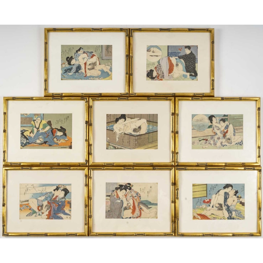 Série de 8 estampes érotiques japonaises, d’époque XIXéme siècle. 9