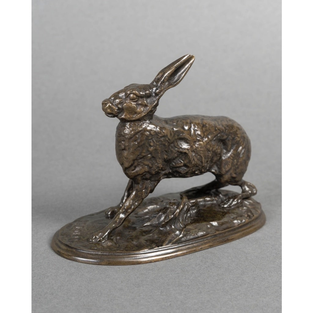 Sculpture – Lièvre Au Repos , Pierre – Jules Mêne (1810-1879) – Bronze 6
