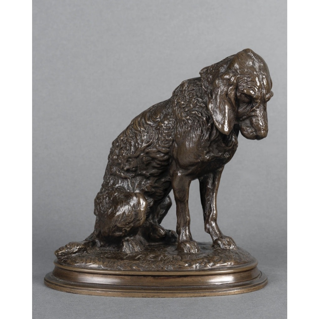 Sculpture – Épagneul Assis , Emmanuel Frémiet (1824-1910) – Bronze 2