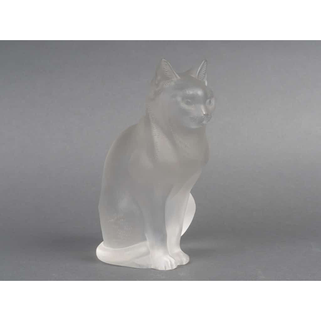 LALIQUE – Chat assis en cristal XXe – signé Lalique France 2