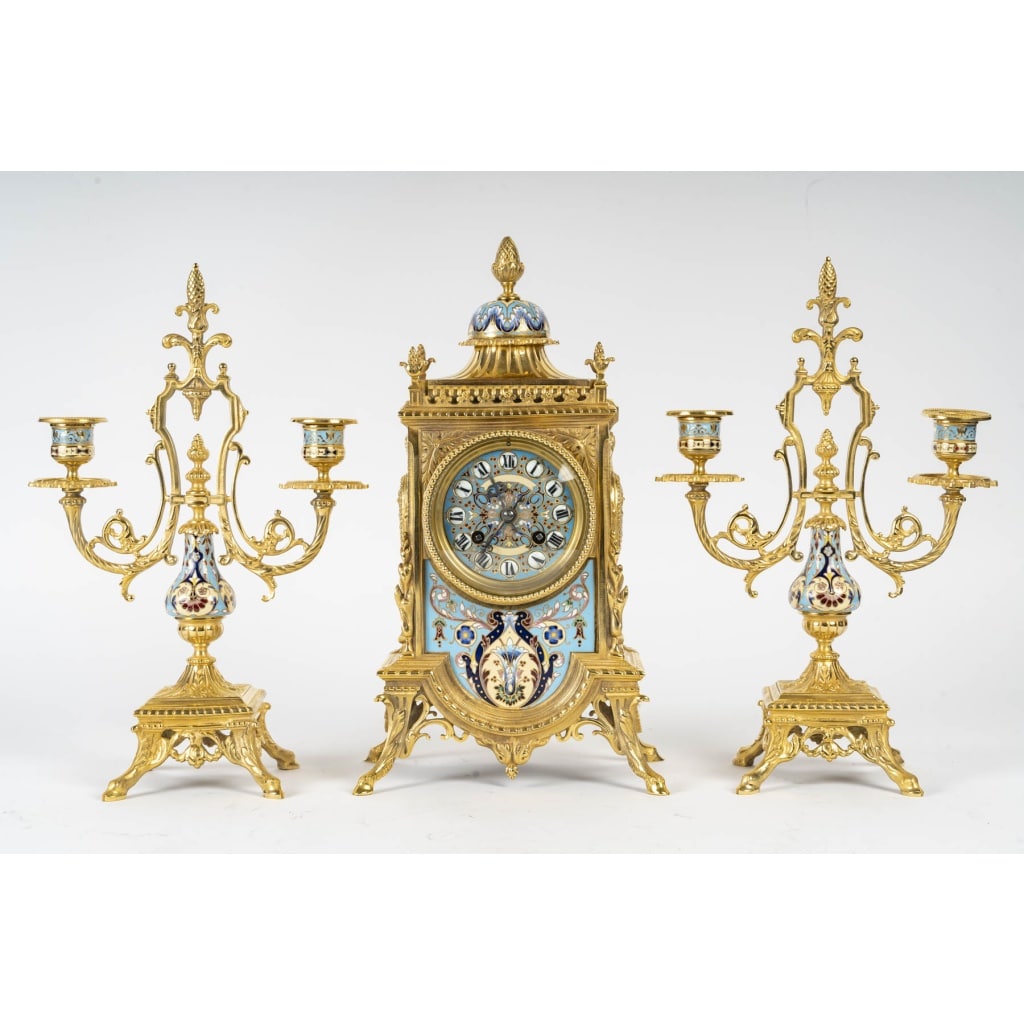 Une Garniture De Cheminée En Bronze Doré Et émail Cloisonné, Fin XIXème Siècle 2