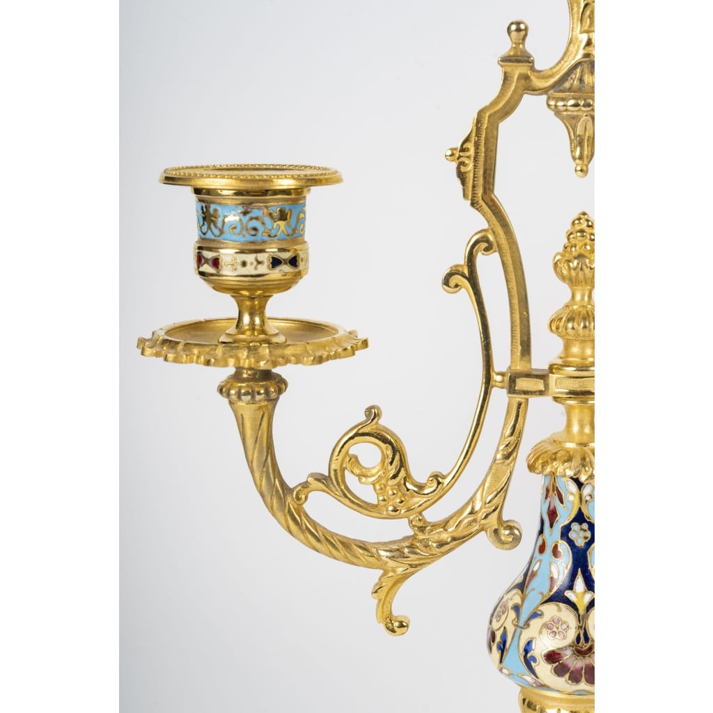 Une Garniture De Cheminée En Bronze Doré Et émail Cloisonné, Fin XIXème Siècle 9