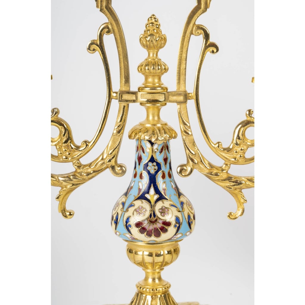Une Garniture De Cheminée En Bronze Doré Et émail Cloisonné, Fin XIXème Siècle 8