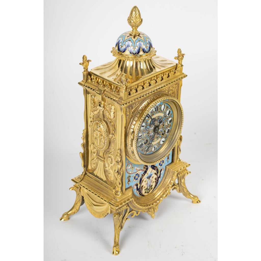 Une Garniture De Cheminée En Bronze Doré Et émail Cloisonné, Fin XIXème Siècle 7