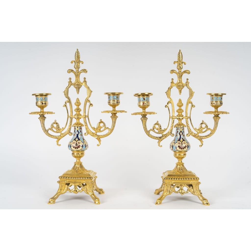 Une Garniture De Cheminée En Bronze Doré Et émail Cloisonné, Fin XIXème Siècle 3