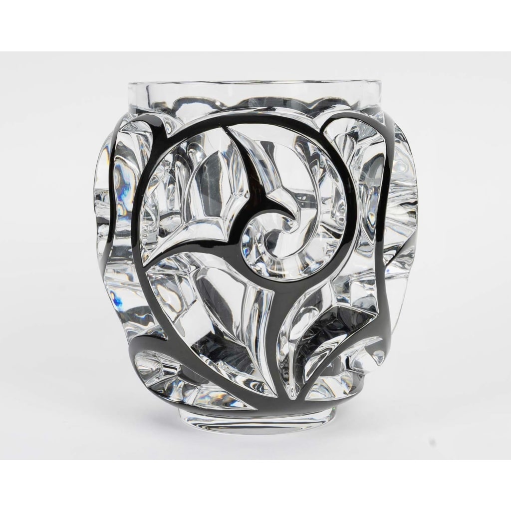 Vase « Tourbillons » cristal blanc émaillé noir de LALIQUE 2 Vase « Tourbillons » cristal blanc émaillé noir de LALIQUE 2