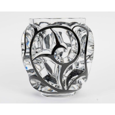 Vase « Tourbillons » cristal blanc émaillé noir de LALIQUE
