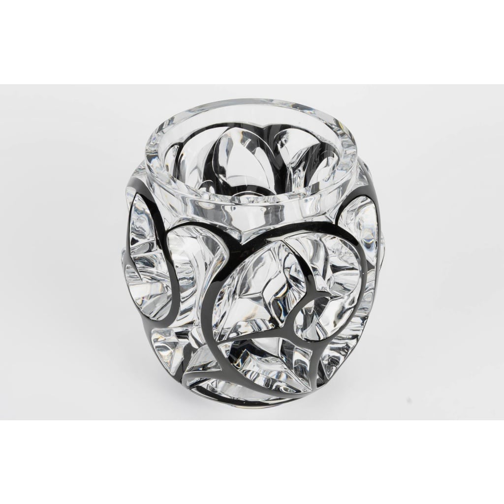 Vase « Tourbillons » cristal blanc émaillé noir de LALIQUE 5 Vase « Tourbillons » cristal blanc émaillé noir de LALIQUE 5