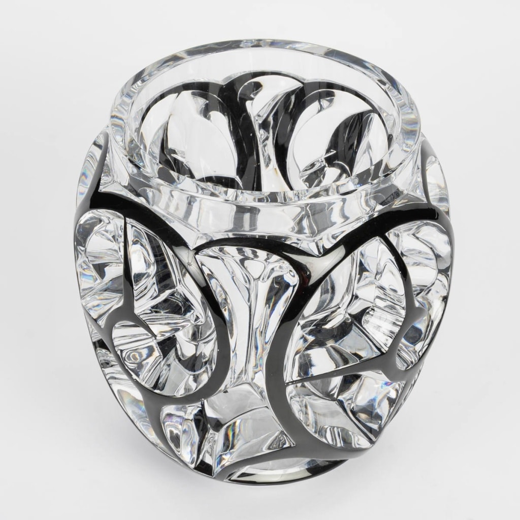 Vase « Tourbillons » cristal blanc émaillé noir de LALIQUE 6 Vase « Tourbillons » cristal blanc émaillé noir de LALIQUE 6