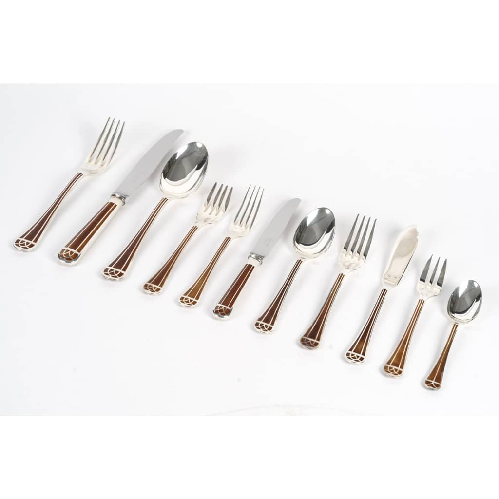 Ménagère « Talisman » métal argenté et Laque de Chine sienne de Christofle – 162 Pièces 2