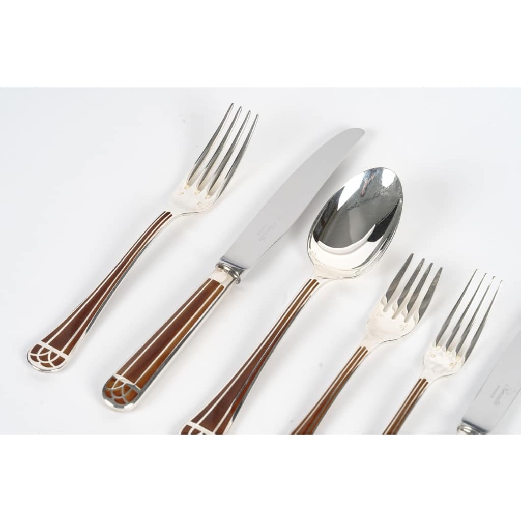 Ménagère « Talisman » métal argenté et Laque de Chine sienne de Christofle – 162 Pièces 3