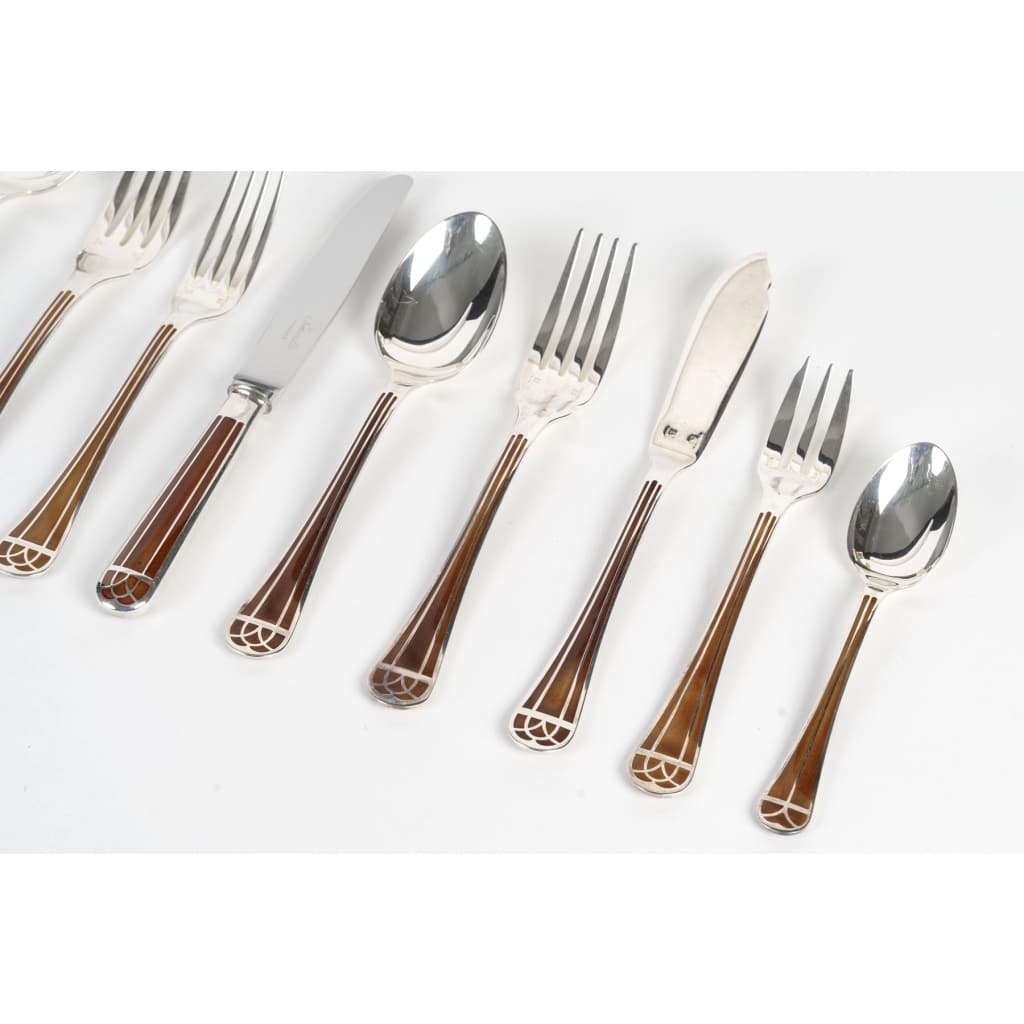 Ménagère « Talisman » métal argenté et Laque de Chine sienne de Christofle – 162 Pièces 5