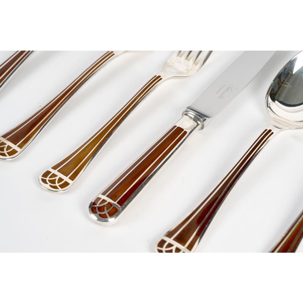 Ménagère « Talisman » métal argenté et Laque de Chine sienne de Christofle – 162 Pièces 6