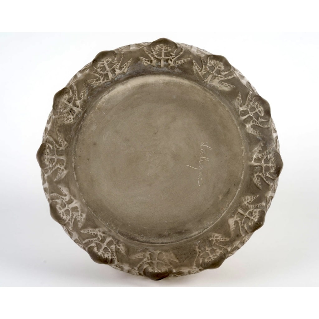 Vase « Fougères » verre blanc patiné gris de René LALIQUE 6