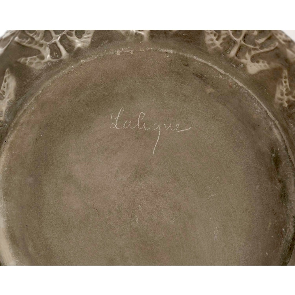 Vase « Fougères » verre blanc patiné gris de René LALIQUE 7