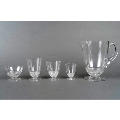 Service de Verres « Nippon » verre blanc de René LALIQUE – 49 Pièces