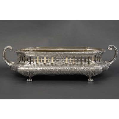 Orfèvre Mérite – Jardinière rectangulaire argent massif anses latérales, XIXᵉ