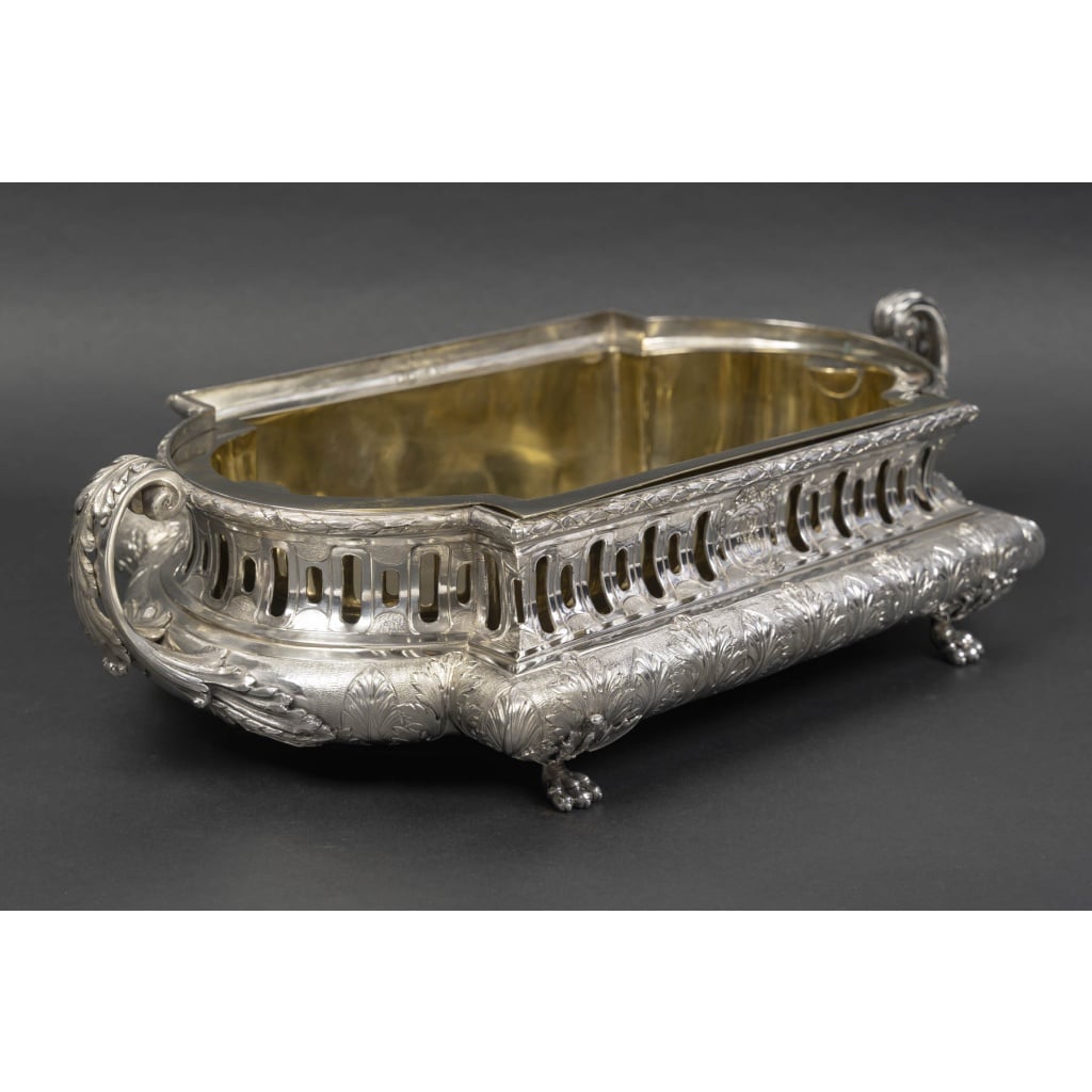 Orfèvre Mérite – Jardinière rectangulaire argent massif anses latérales, XIXᵉ 7