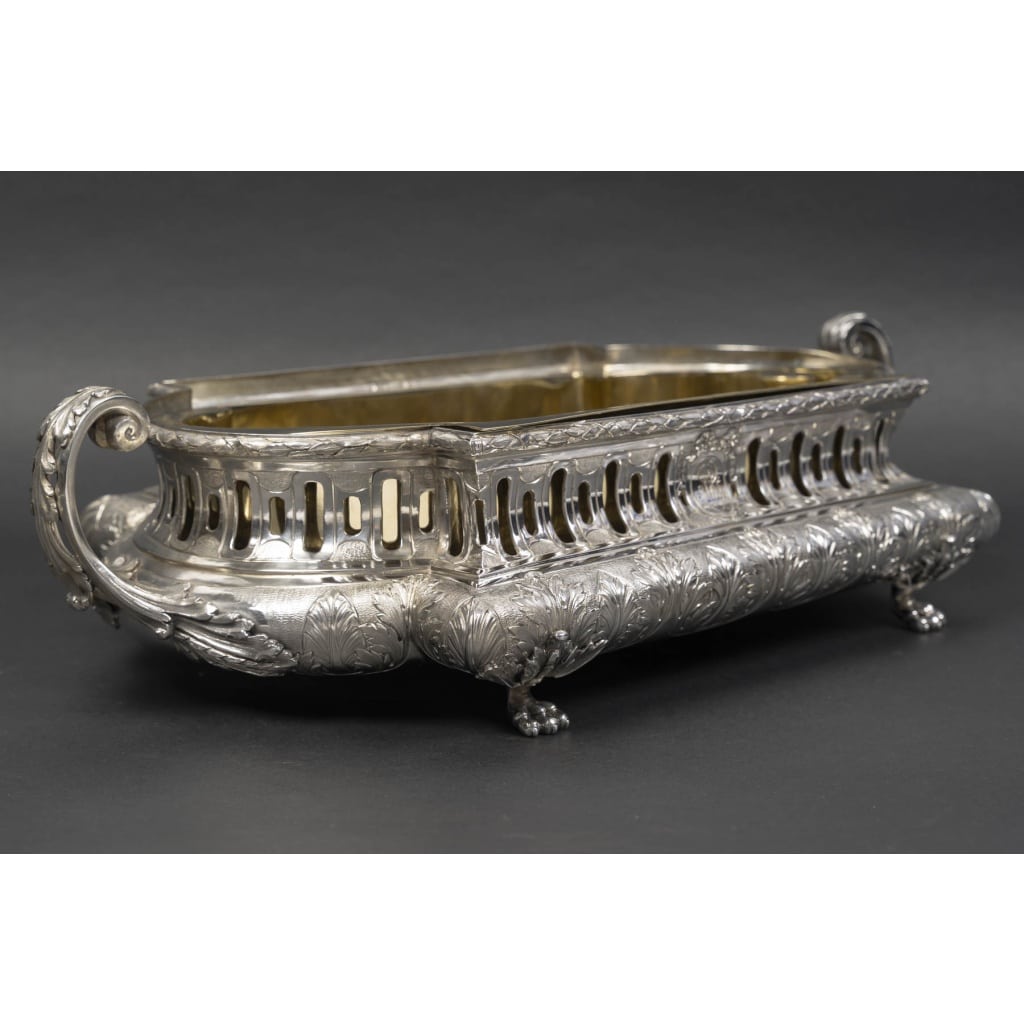 Orfèvre Mérite – Jardinière rectangulaire argent massif anses latérales, XIXᵉ 8