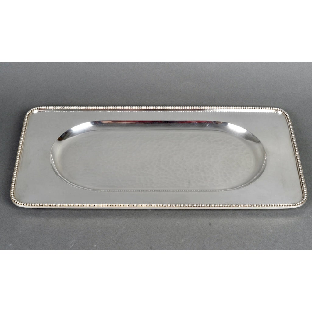 Plateau Moderniste Art Déco métal argenté martelé de Jean DESPRES 3