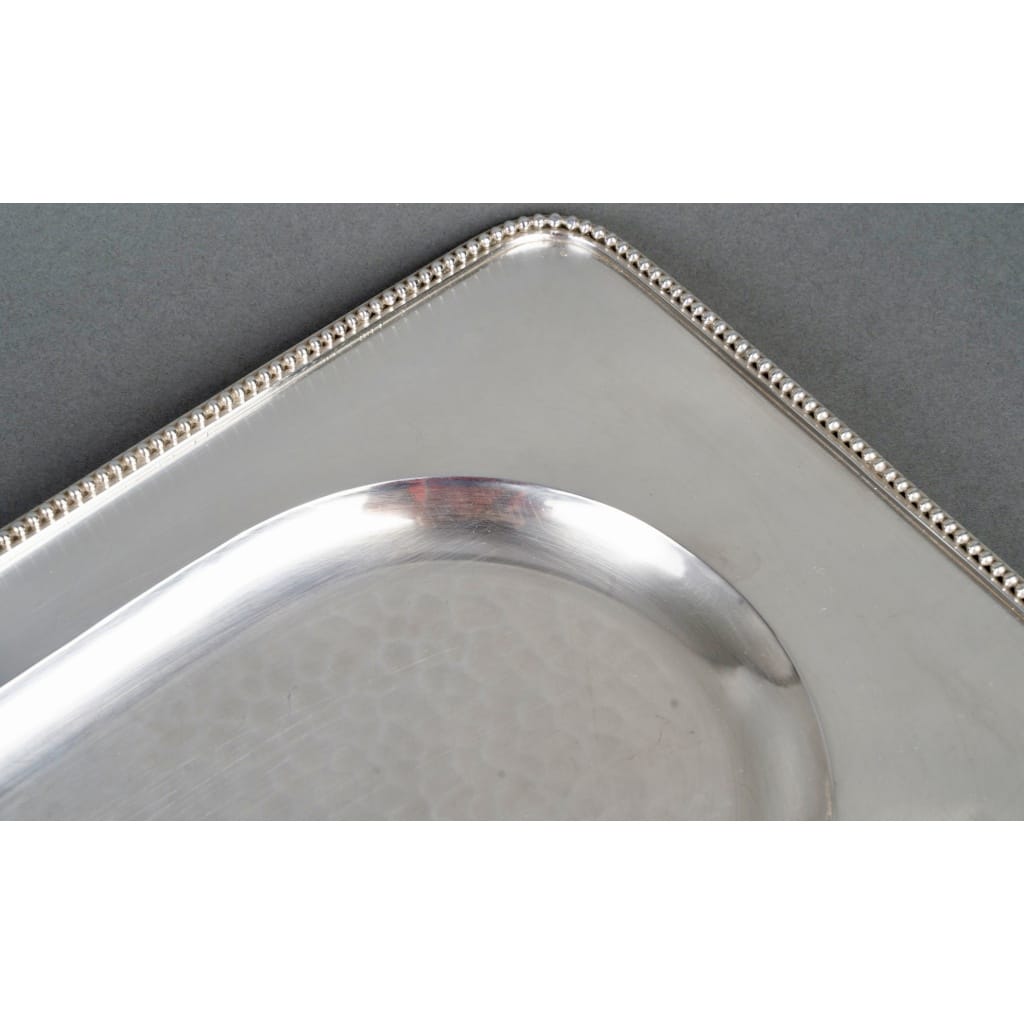 Plateau Moderniste Art Déco métal argenté martelé de Jean DESPRES 6