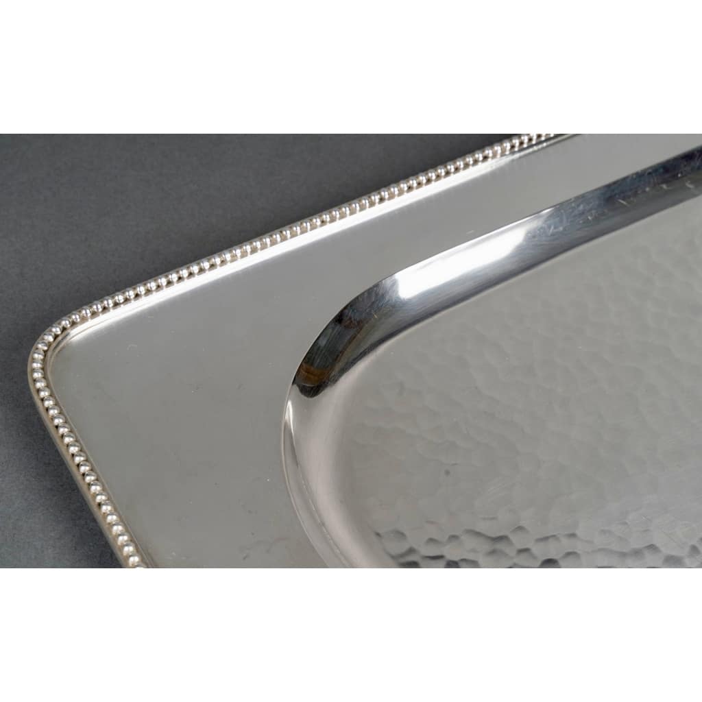 Plateau Moderniste Art Déco métal argenté martelé de Jean DESPRES 5